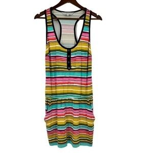 Trina Turk Mini Dress Racerback Striped Multi-Color Scoop Neck Pockets Size 6